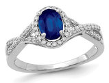 9/10 Carat (ctw) Natural Blue Sapphire Ring in 14K White Gold with Diamonds